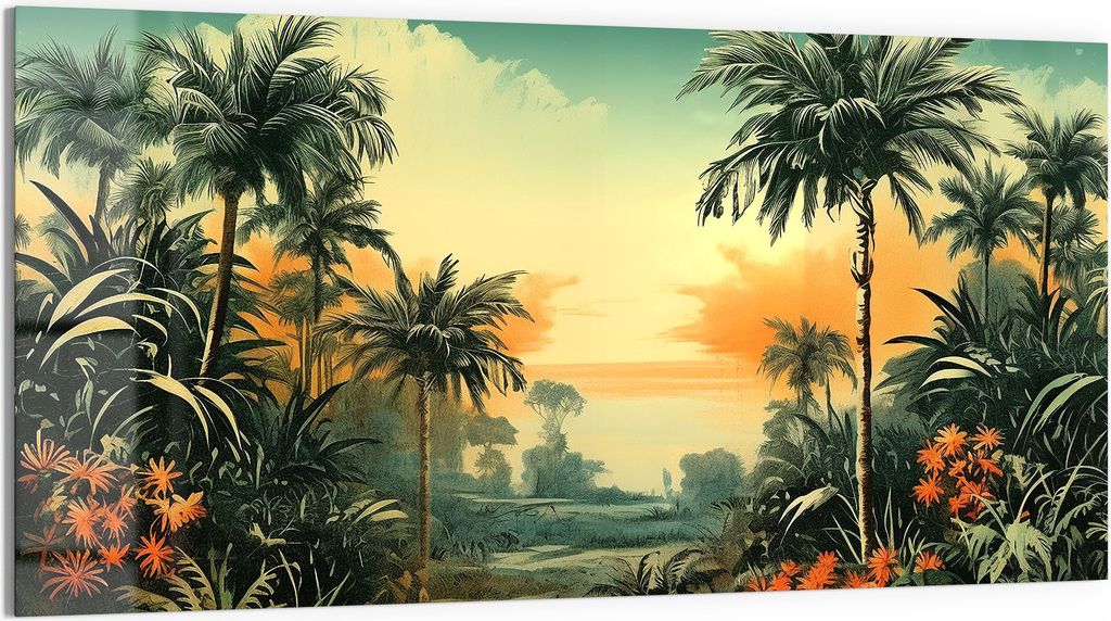 DEQORI Glasbild Acryl 100x50 cm 'Tropischer Abendzauber' Wandbild Bild modern Deko