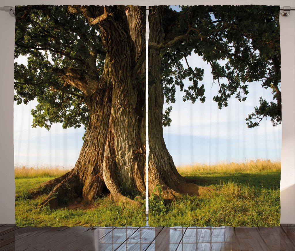 ABAKUHAUS Natur Rustikaler Vorhang, Majestic Oak Estland Rural, Wohnzimmer Universalband Gardinen mit Schlaufen und Haken, 280 x 175 cm, Farngrün ...
