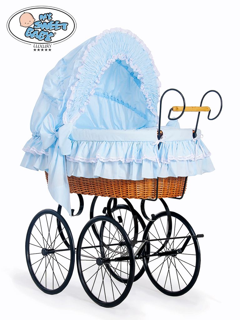 MY SWEET BABY Babybett Retro - natürliche blaue Farbe mit Metalluntergestell und allergikerfreundlicher PREMIUM-Matratze