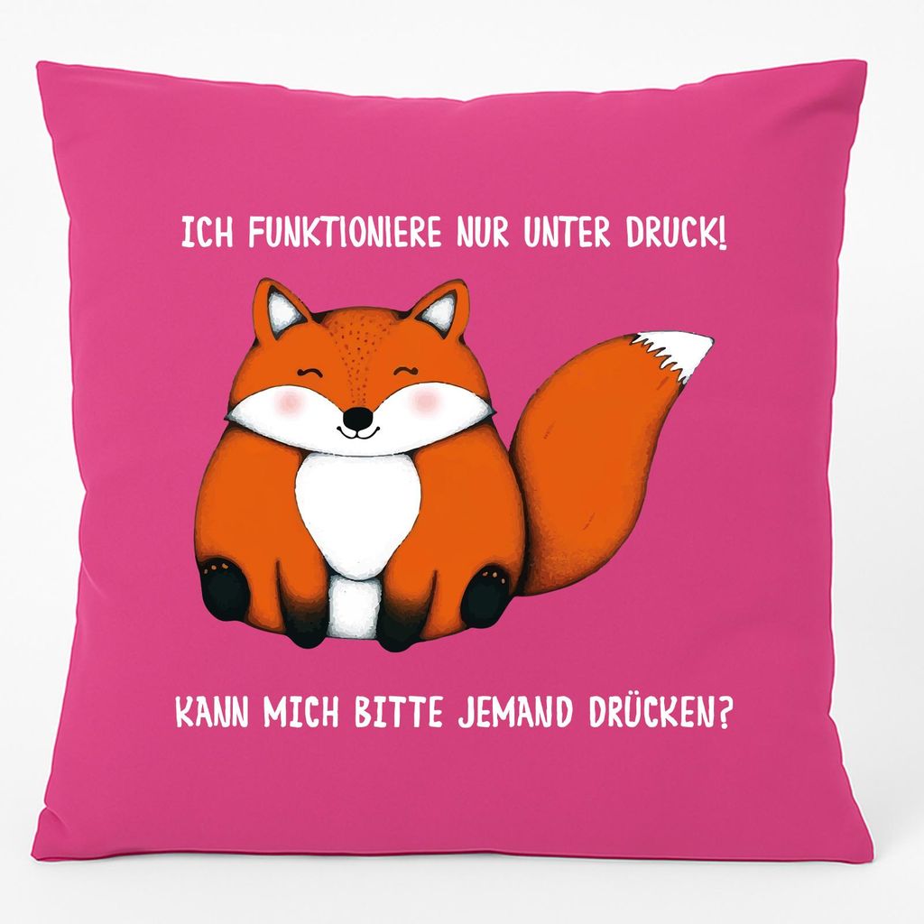 Huuraa Kissen Drück mich Fuchs 40x40cm mit Füllung Fuchsia Baumwolle Dekokissen Geschenkidee