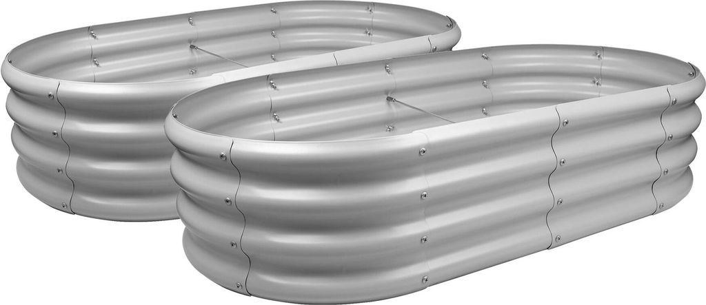 Abgerundete Hochbeete aus verzinktem Stahl – 120 cm x 60 cm – Silber – 2er-Pack