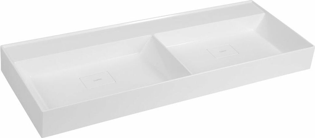 GODIVA Doppelwaschbecken, Gussmarmor, 119x44cm, ohne Armaturloch, Weiß