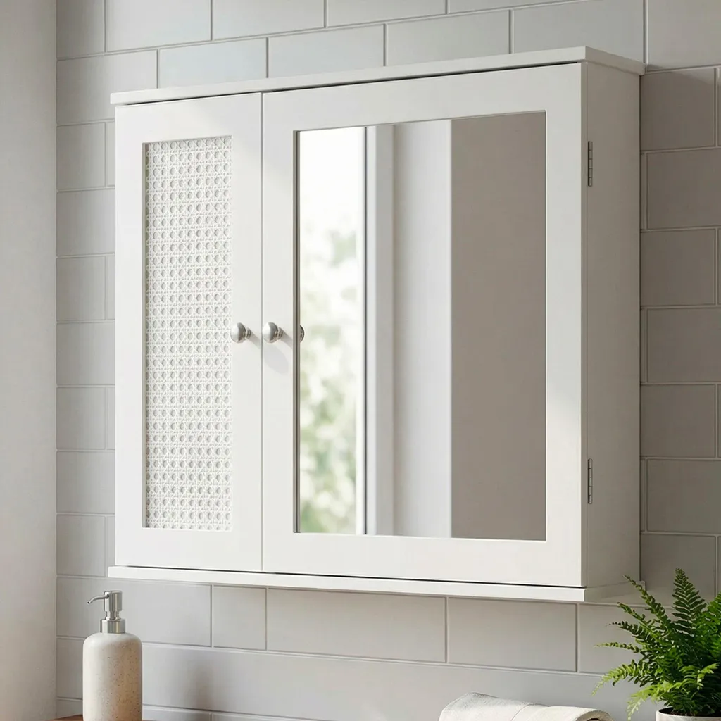 Meuble haut de salle de bain avec miroir 60cm gain de place blanc/bois