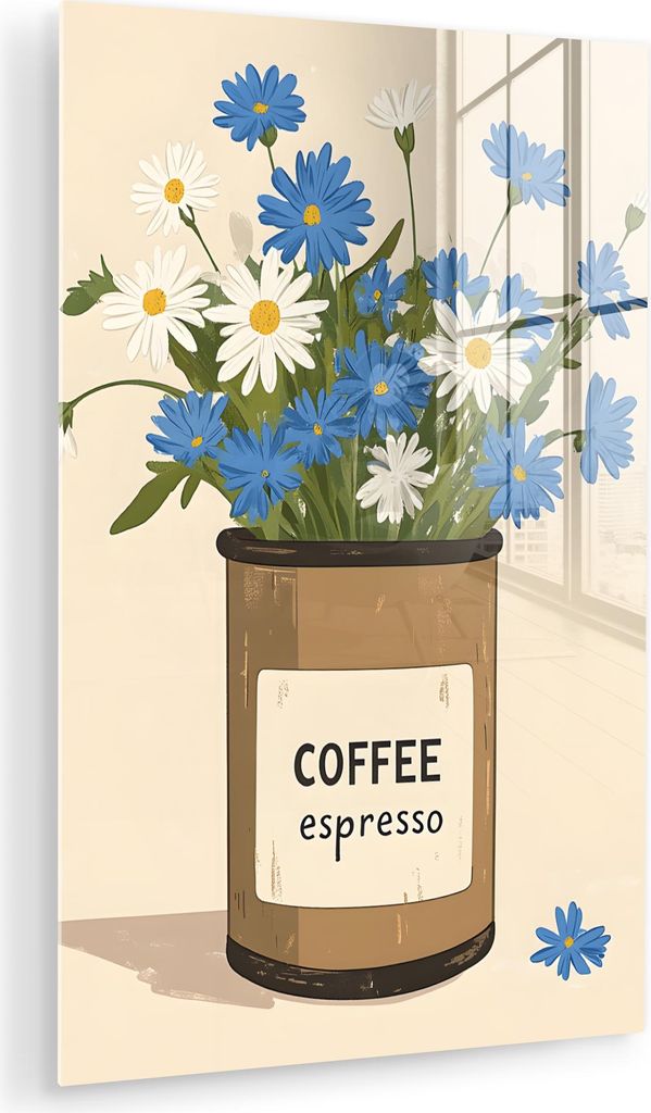 MuchoWow Glasbilder - Bilder auf Wandbild - Foto auf Glas Kaffee - Dose - Minimalistisch - Blumen 20x30 cm Wanddekoration aus Glas - Acrylglasbild ...
