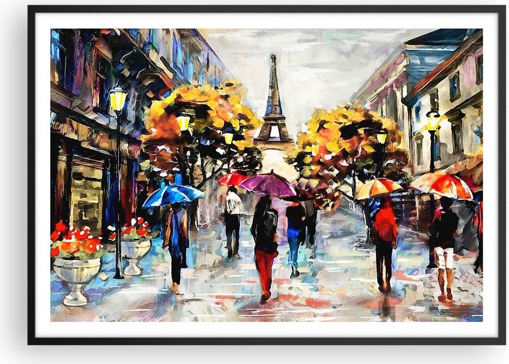 Gerahmtes Poster - Schwarzer Rahmen - Paris Stadt Zuhause - 100x70 cm - Wand Bild - Wanddeko - Wandbilder - Kunstposter - Wandposter - Bilderrahmen...