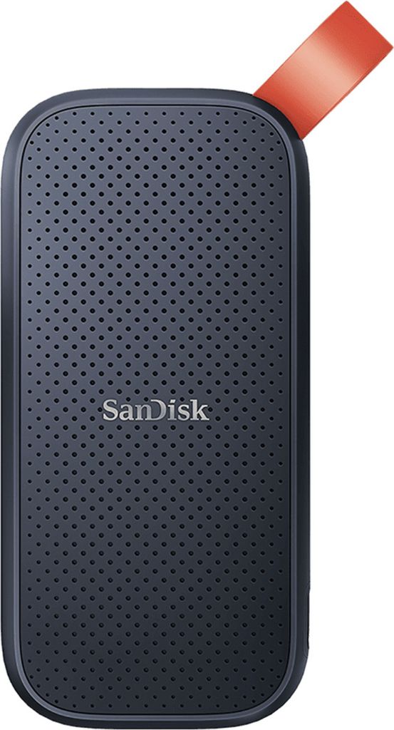 A SanDisk portable SSD is shown against a white background.