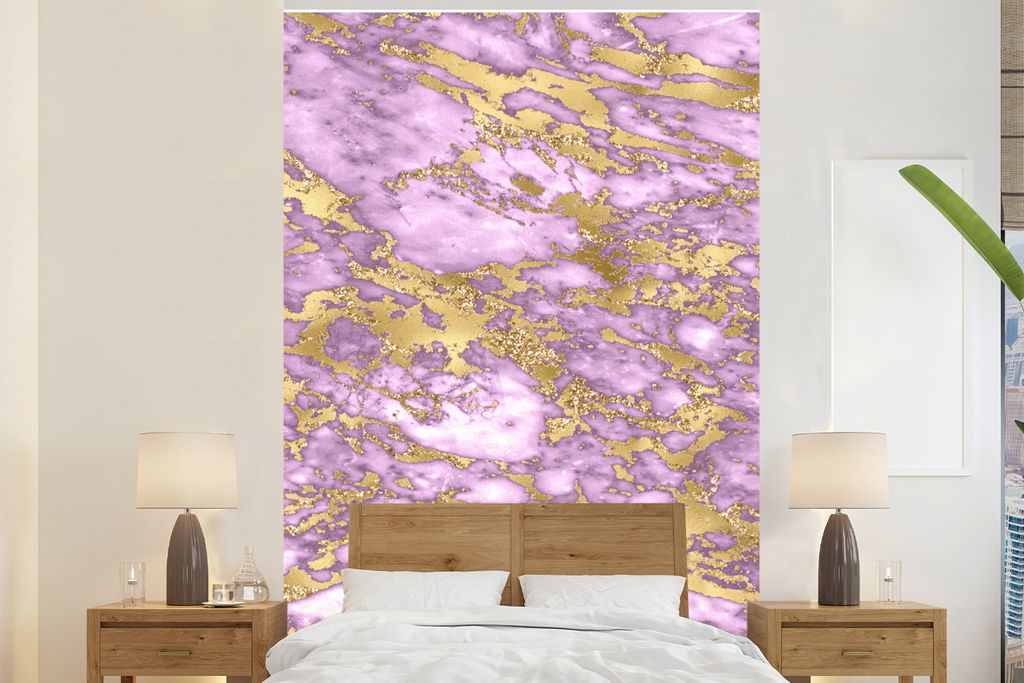 MuchoWow Fototapete für Wohnzimmer oder Schlafzimmer Wandtapete Vinyl Motivtapete Marmor - Glitzer - Gold - Luxus - 195x300 cm - Das Hintergrund...