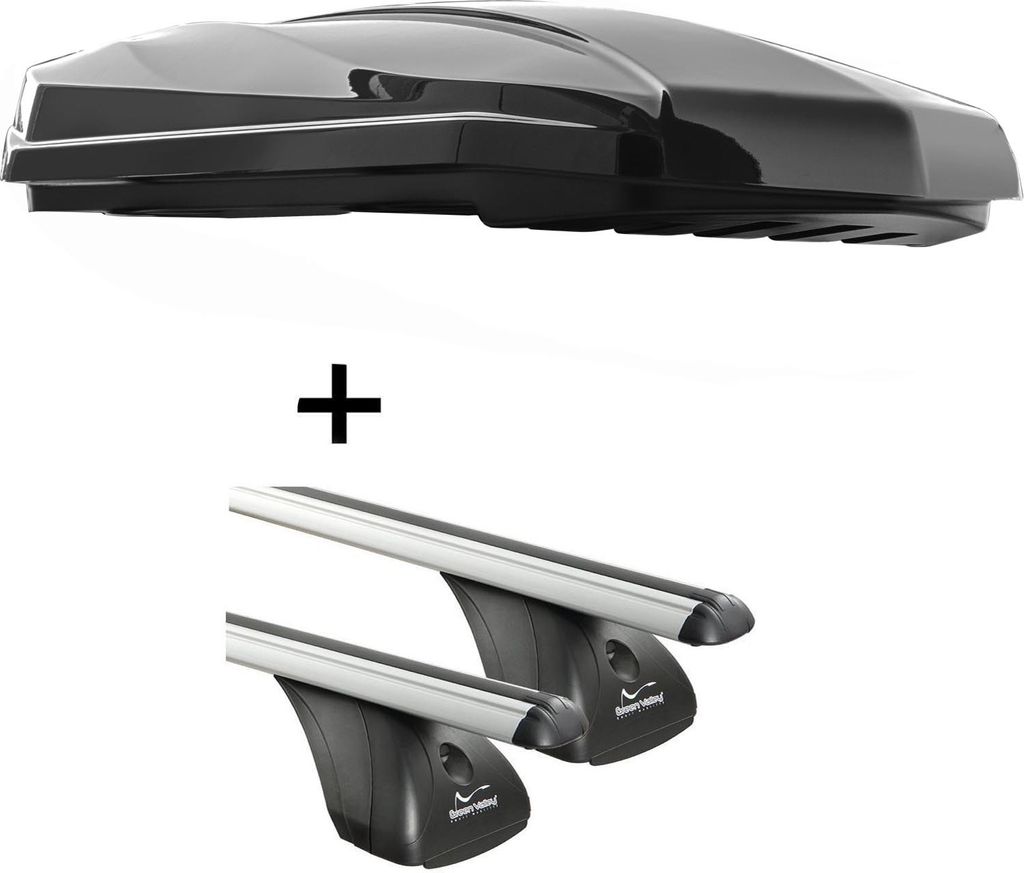 DACHBOX STRIKE 440 Liter schwarz hochglanz + Dachträger VDP kompatibel mit Opel Signum 5 Türer 2003-2008