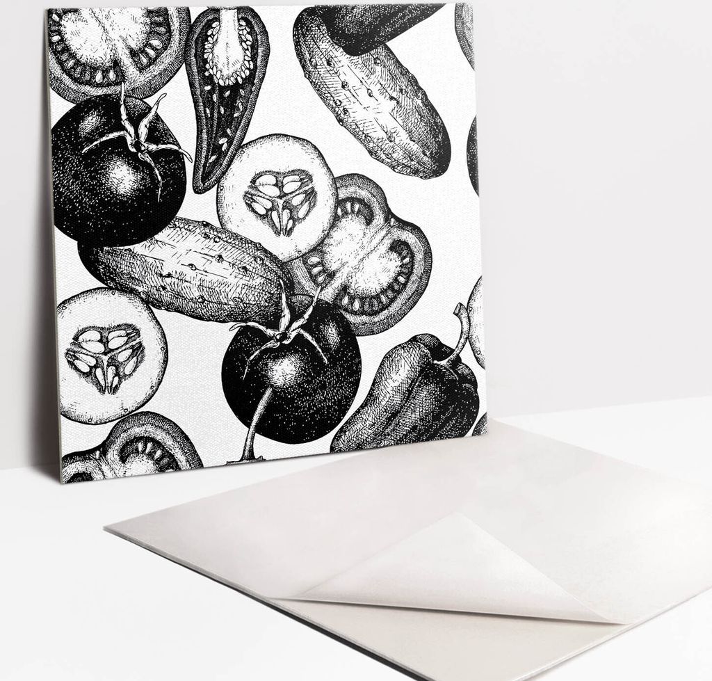 Fliesenaufkleber Set - 9 Stück Selbstklebende PVC Fliesen-Designs - Für Bad und Küche 30 x 30 - Schwarz -Weiß -Gemüse