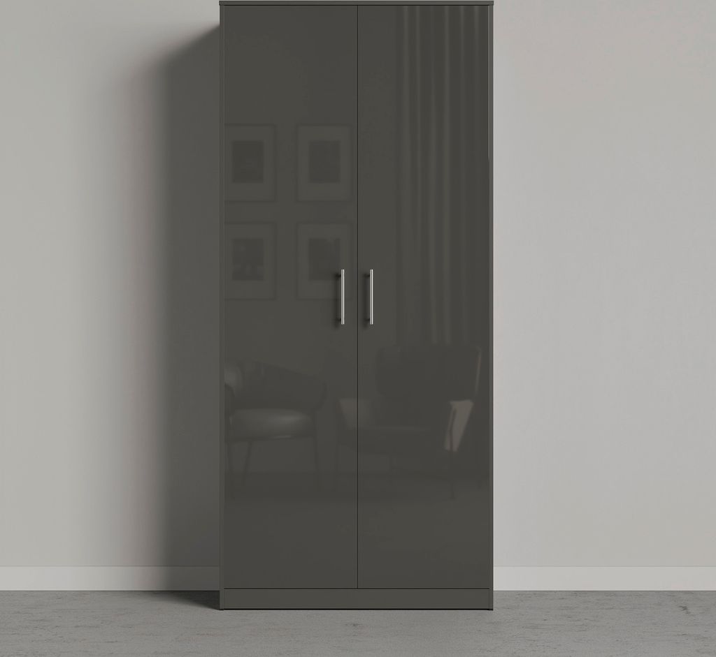 SMARTBett Schrank Kleiderschrank Aktenschrank 100 cm Anthrazit/Anthrazit Glanz