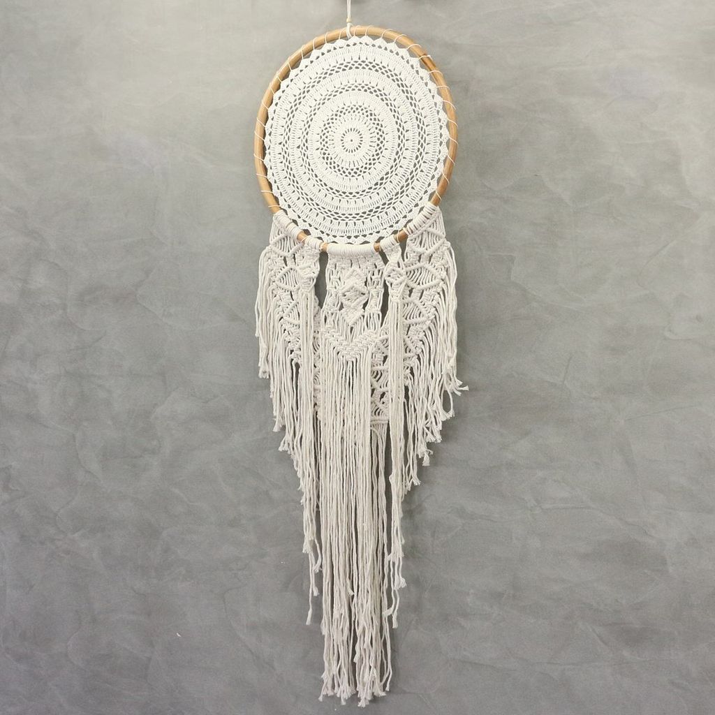 Wandbehang Wandschmuck Wandteppich Etnik Traumfänger Boho Quaste Deko Dreamcatcher Gewebter Wandbehang Beige 45 cm Ø