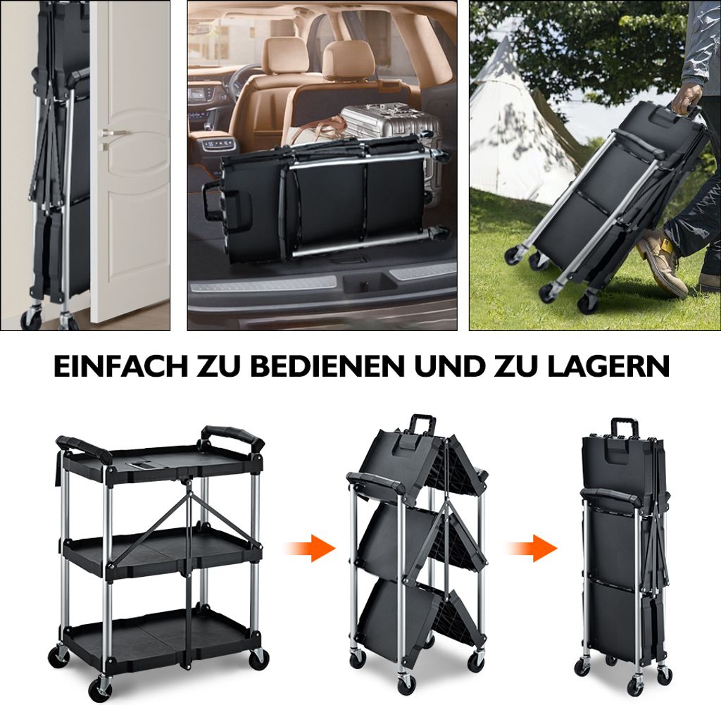 BPT faltbarer Servierwagen mit Rollen,rollwagen klappbarer Produktbild 4