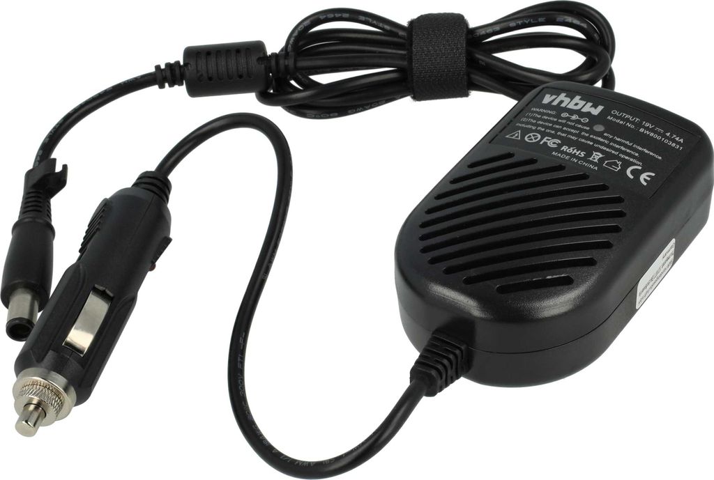 vhbw KFZ-Ladekabel kompatibel mit HP Pavilion G6, G56, G32, G4, G62, G60, G61, G42, dv7-2100, dv7-2000, G50 Notebook - 12V Ladegerät Schwarz 4,74 A