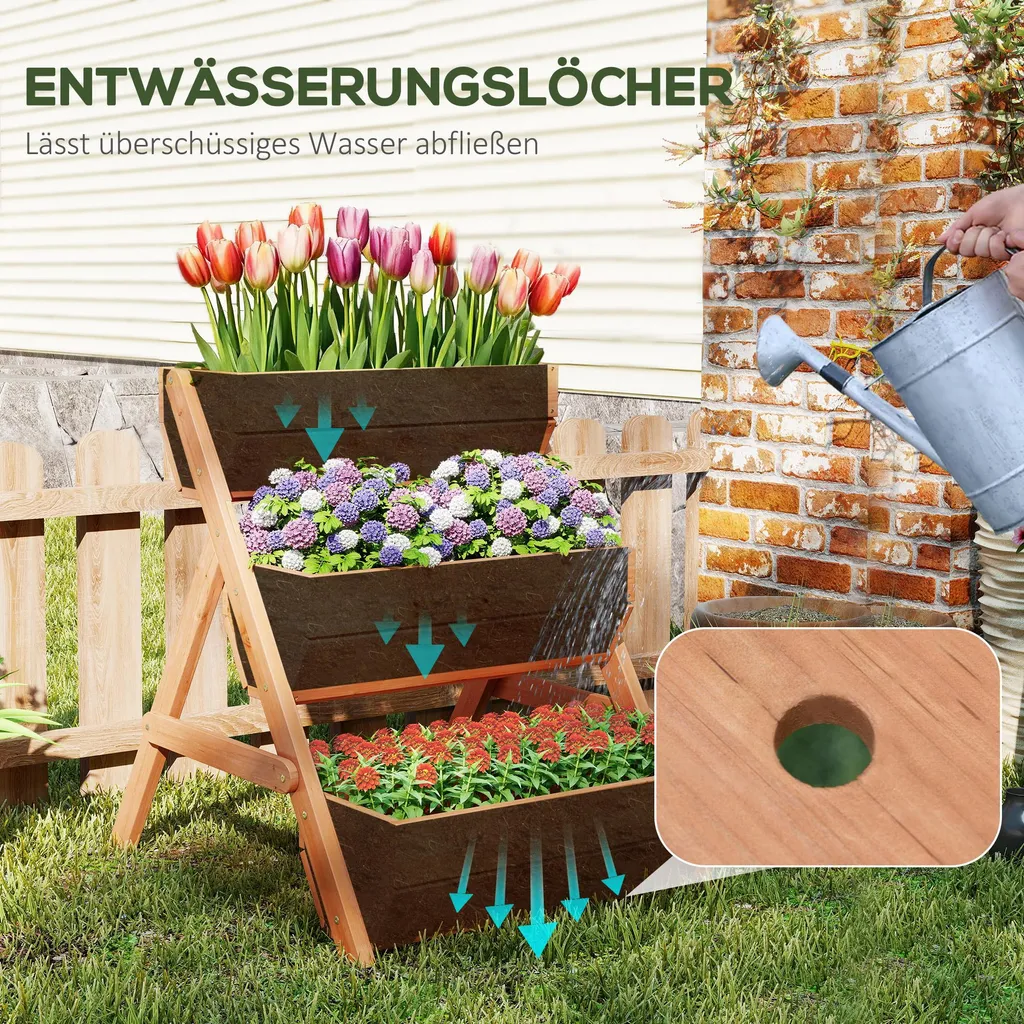 Potager vertical bois 3 étages pour herbes aromatiques - Bac 66 L - 2