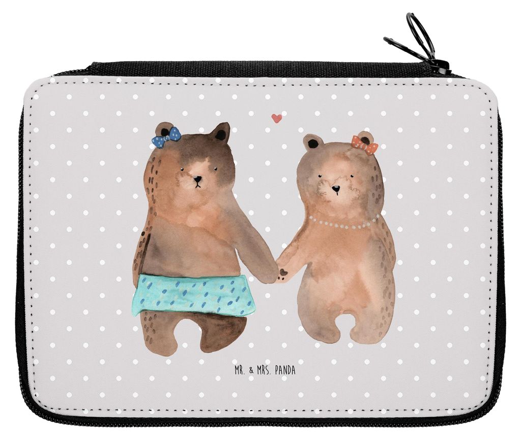 Mr. & Mrs. Panda Federmäppchen Bär Freundin - Grau Pastell - Geschenk, Etui für Stifte, Schulmäppchen, Federmappe, Bleistiftetui, Mäppchen, Teddy
