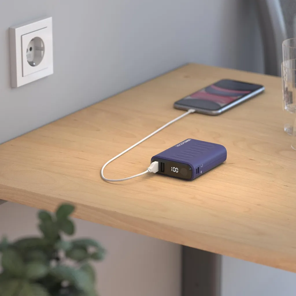 Realpower PB-10000PD Powerbank 10000 mAh USB-C PD Bleu Marine Compacte
