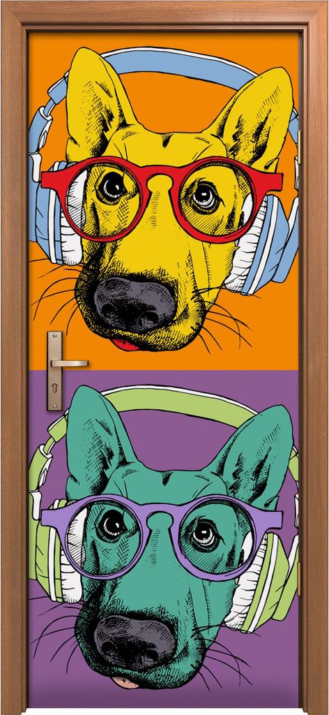 Türposter 80x200 cm Türaufkleber Türtapete Türfolie Klebefolie Deutscher Schäferhund mit Kopfhörer