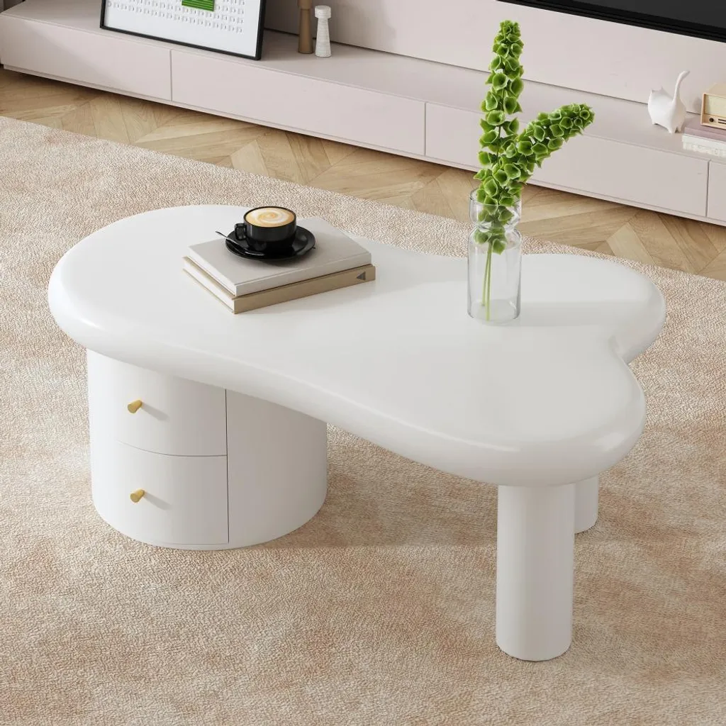 Table basse design en forme de nuage blanche avec rangements intégrés - 5