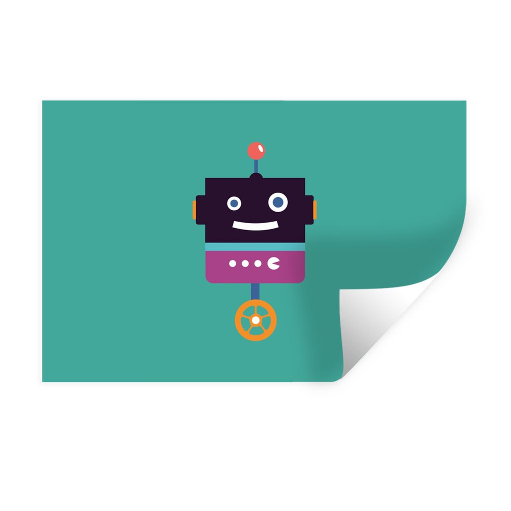 MuchoWow Wandtattoo Wandsticker Wandaufkleber Roboter - Rad - Lila - Grün - Jungen - Kinder 60x40 cm Selbstklebend und Repositionierbar - Wierde...