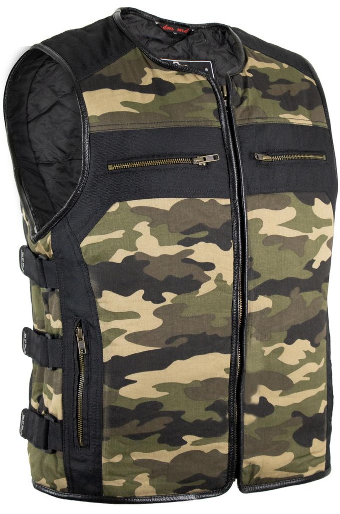 Bikerweste Textil Kutte Camouflage Black Camo Klett SWAT Style Motorradweste(3XL,Green Camo)