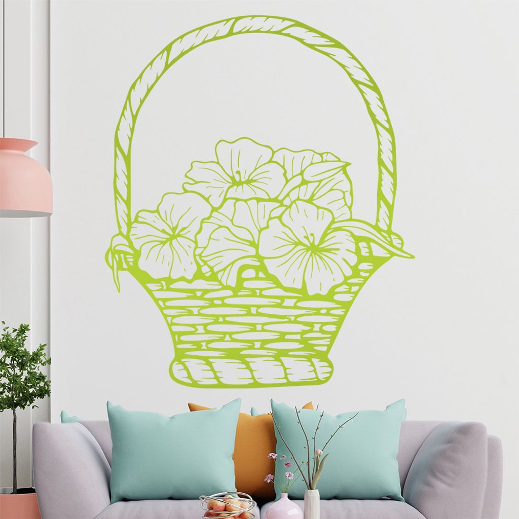 Blumen - Blüten - Korb Wandtattoo in 6 Größen - Wandaufkleber Wall Sticker - Dekoration, Küche, Wohnzimmer, Schlafzimmer, Badezimmer