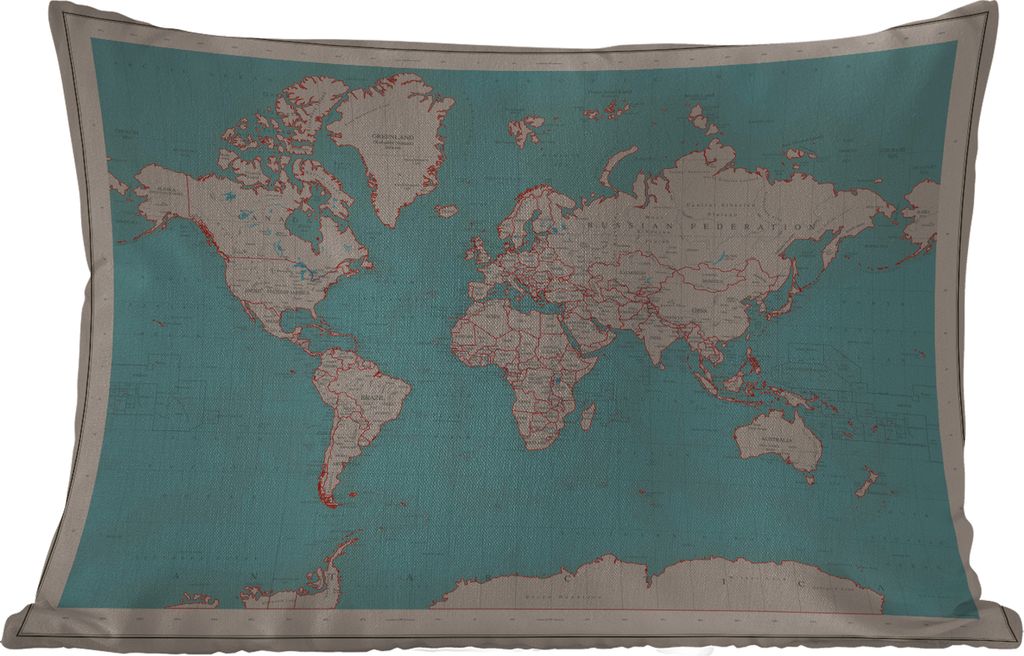 MuchoWow Outdoor Kissen - Weltkarte - Vintage - Atlas - Kinder - Jungen - Mädchen - 50x30 cm - Wetterfest - Lounge Kissen - Sofa kissen - Wohnzi...
