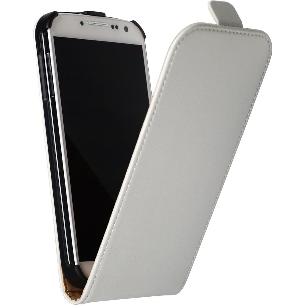 PhoneNatic Kunst-Lederhülle kompatibel mit Samsung Galaxy S4 - Flip-Case weiß + 2 Schutzfolien