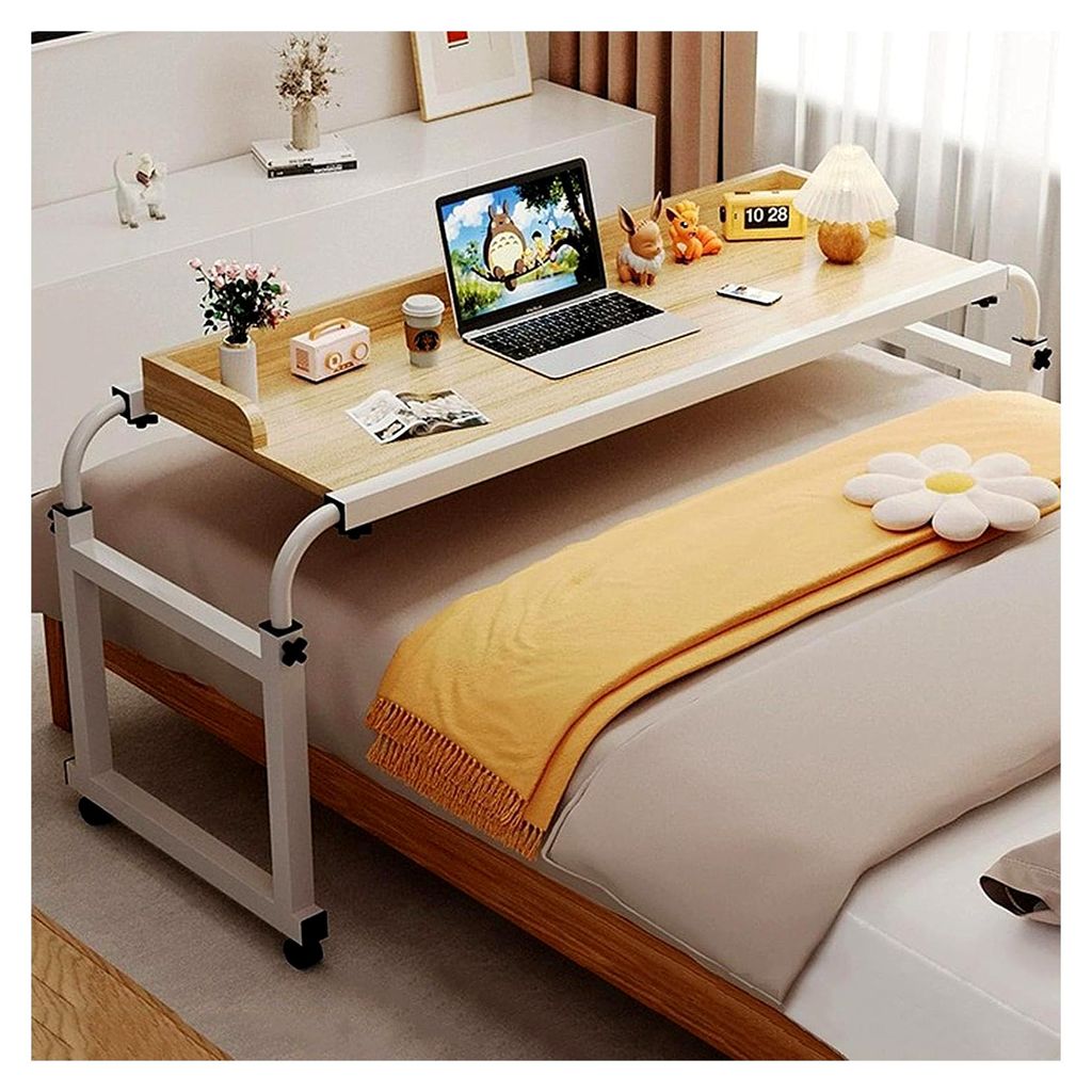 Über-Betttisch mit 4 Rollen, höhenverstellbar 65-95 cm, breitenverstellbar 115-210 cm, mobiler Schreibtisch, Pflegetisch, Laptoptisch für tägli...