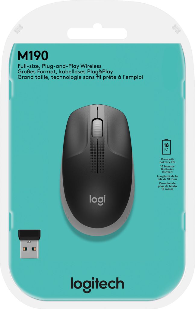 Logitech M190, Beidhändig, Optisch, RF Wireless, 1000 DPI, Produktbild 