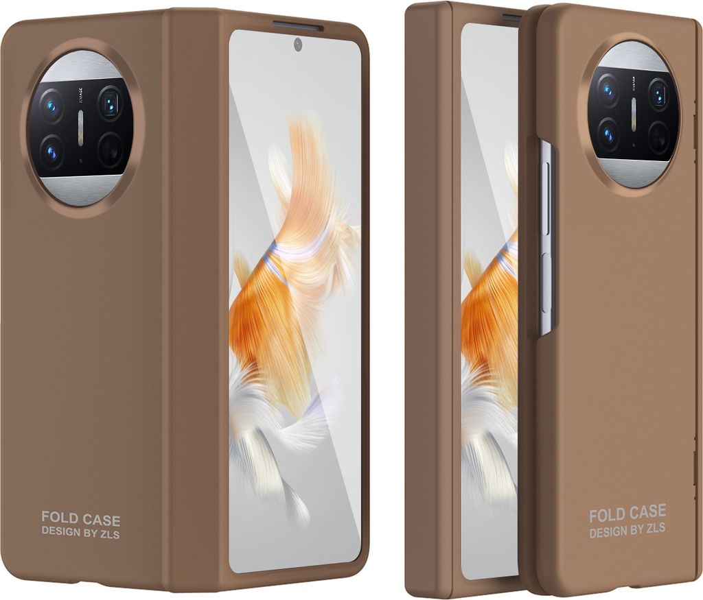 Handyhülle für Huawei Mate X3 Hart PC Anti-Kratzer Hülle mit Displayschutzfolie, Scharnierschutz Braun