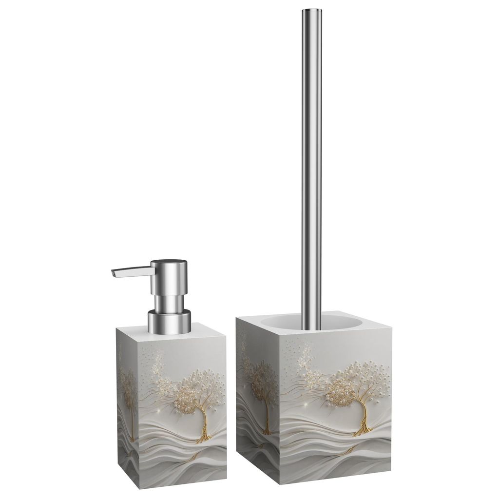 2-teiliges Badezimmer Set Seifenspender und WC-Bürste - Tree of Life