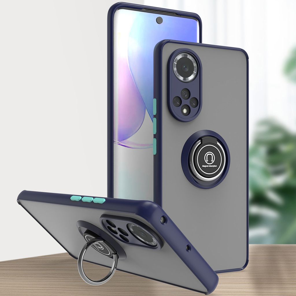 Honor 50 Hülle, Ring Halter Ständer Matte Transluzent TPU Rahmen Stoßfest Schutzhülle für Honor 50 Blau