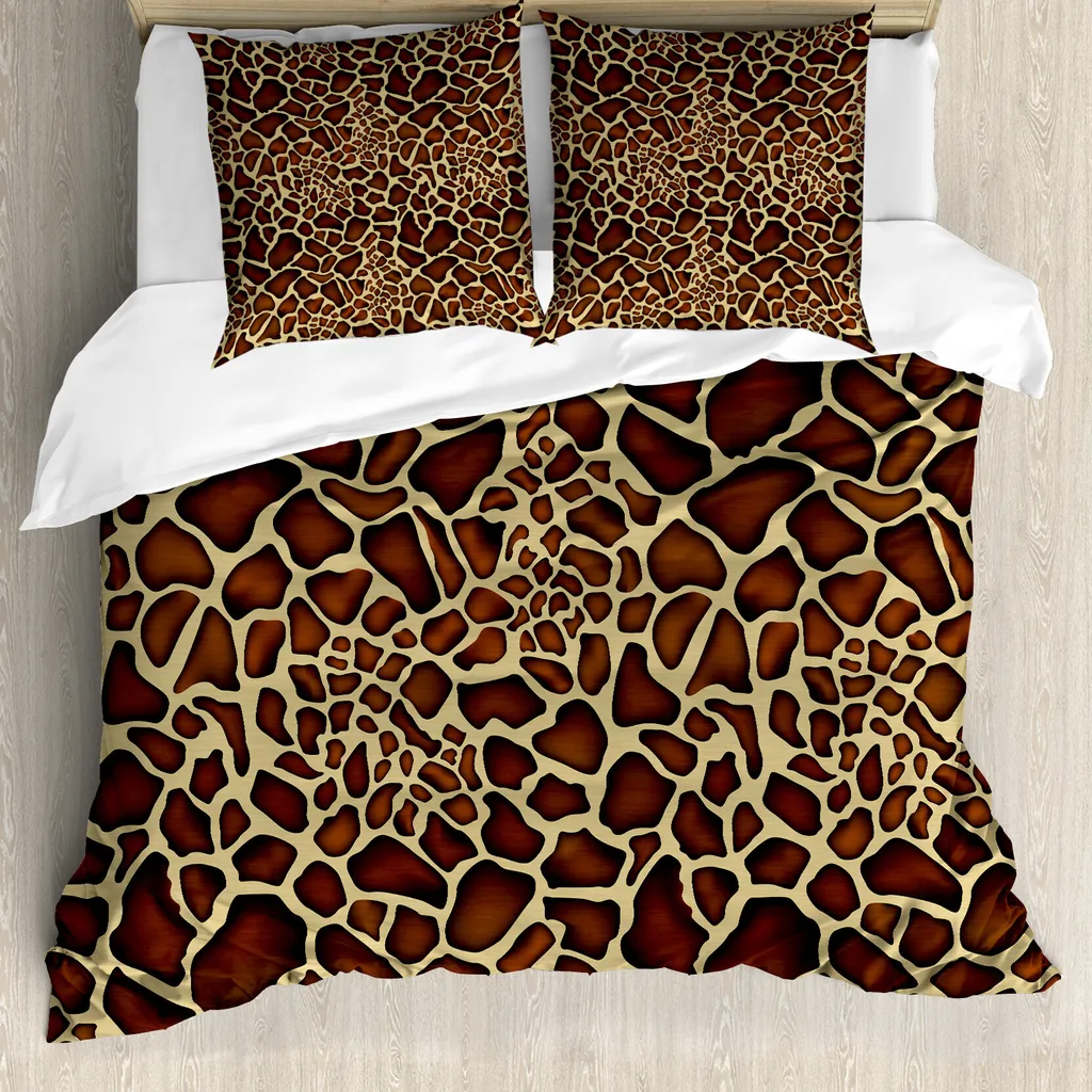 ABAKUHAUS Zambia Copripiumino, motivo giraffa, antiacaro, adatto a chi soffre di allergie, con federe, 200 cm x 200 cm - 80 x 80 cm, rosso legno giallo pallido