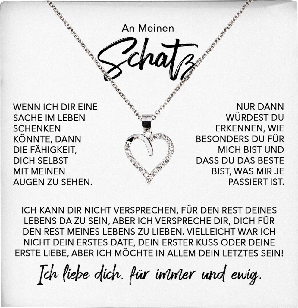 22Feels Schatz Ich Liebe Dich Frauen Geschenk Ehefrau Freundin Herz Halskette Valentinstag Hochzeitstag Jahrestag (Damen Silber 925/000 Schmuck)