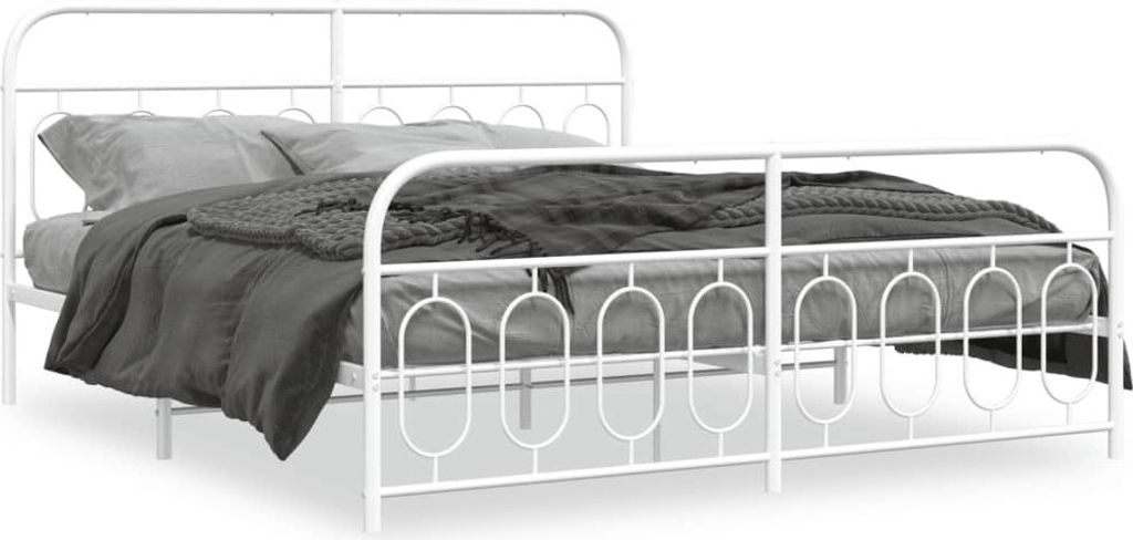 Schlichtes Bettgestell mit Kopf- und Fußteil Metall Weiß 193x203 cm Klassische Betten Schlafzimmer DE1303