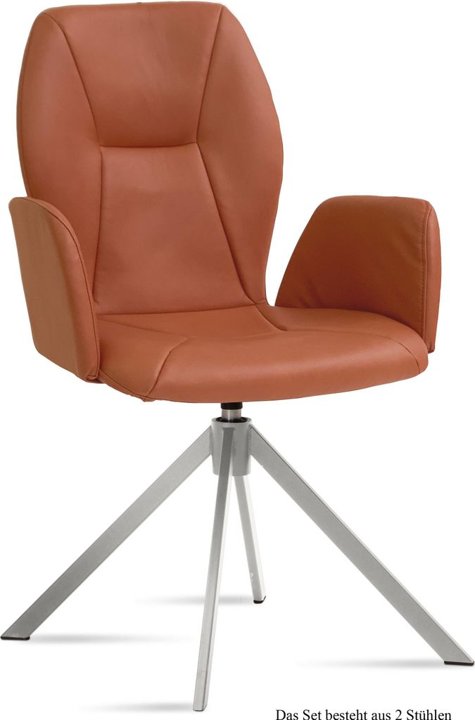 Armlehnstuhl drehbar (2er-Set) Dedenia 58x92x60 Edelstahl/Cognac