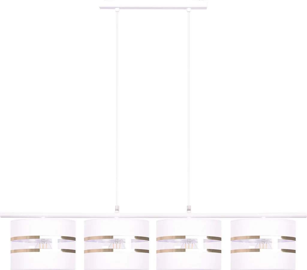 Lustre suspension design blanc et or CEZAR - Éclairage 4 feux en tissu