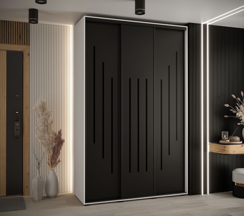 Kleiderschrank YVONA 8 - 160/45 cm, weiß/schwarz/schwarz