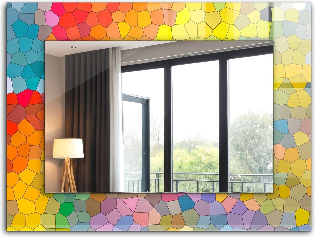 Bedruckter Spiegel - Wandspiegel - Dekorativer - Modern - 80x60 cm - Buntes Abstraktes Mosaik