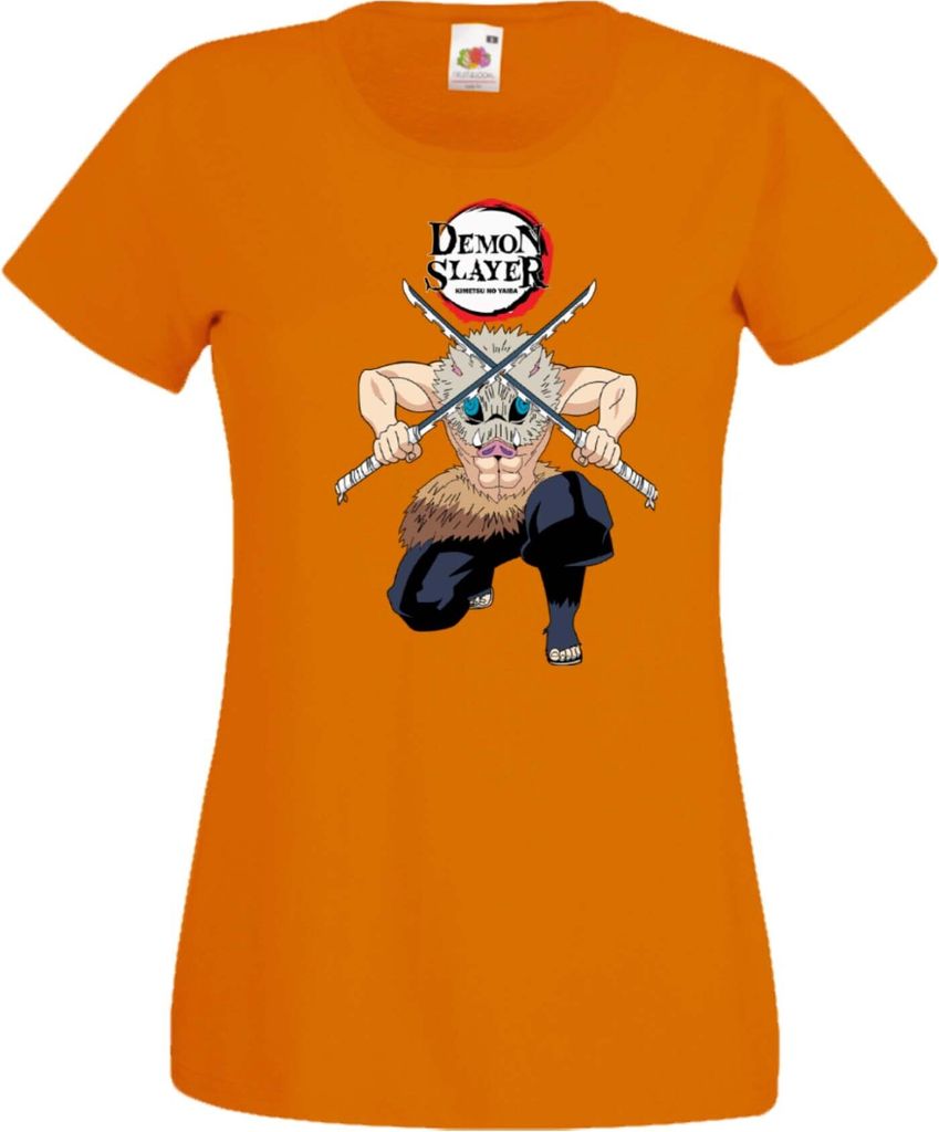Damen T-Shirt Demon Anime Slayer Inosuke Var-020 Inosuke Boar, Lady S / Orange