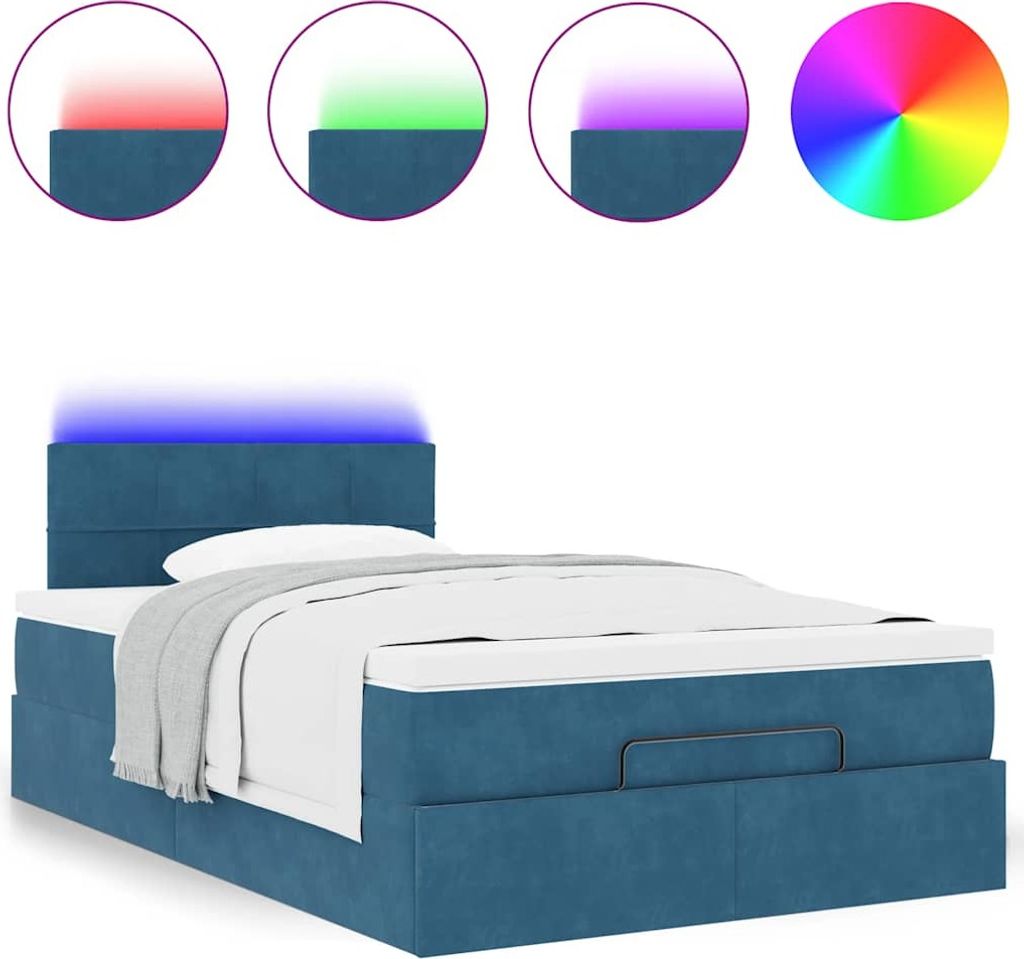 Ottoman-Bett mit Matratze & LEDs Dunkelblau 120x200 cm Samt