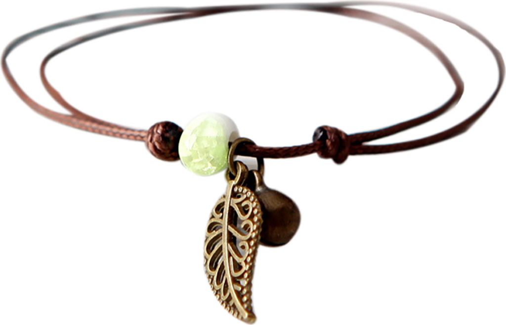 Keramik Perlen Armband Armreif Seil Kette Vintage Blatt Anhänger Paar Schmuck-8#