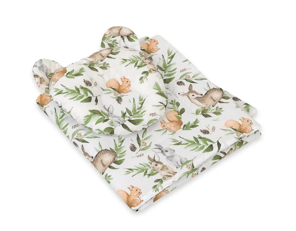 Sommeil paisible de bébé : Couverture et coussin profilé Miś Vert bois