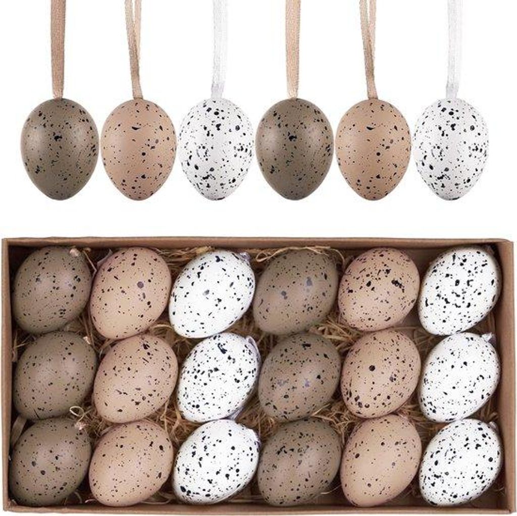Miniatur-Paaseier-Set aus Kunststoff, 4 cm, Braun/Weiß, für Ostereier, Ostergeschenke, Ostern für Kinder, Frühling, Ostern
