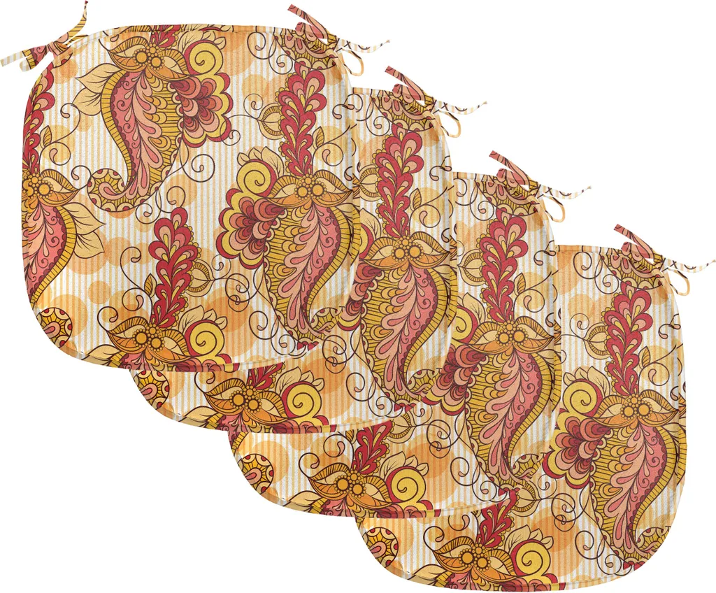 ABAKUHAUS Lot de 4 Coussins de Chaise 40x40 cm avec Motif Cachemire Orange