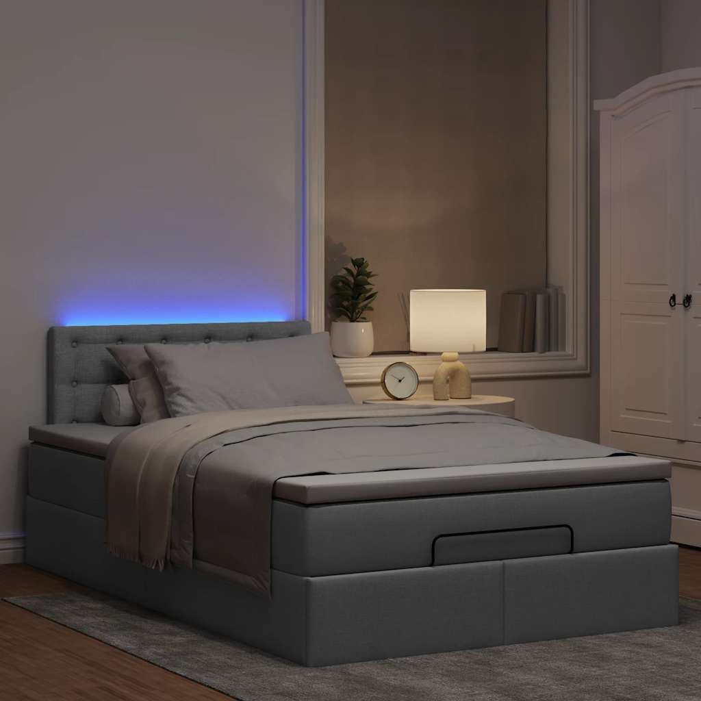 Maison Exclusive - Ottoman-Bett mit Matratze & LEDs Hellgrau 120x200 cm Stoff