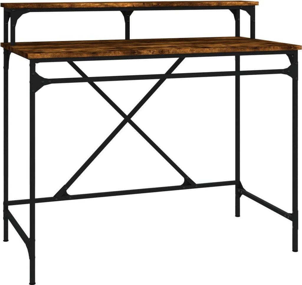 Schreibtisch Räuchereiche 100x50x90 cm Holzwerkstoff und Eisen