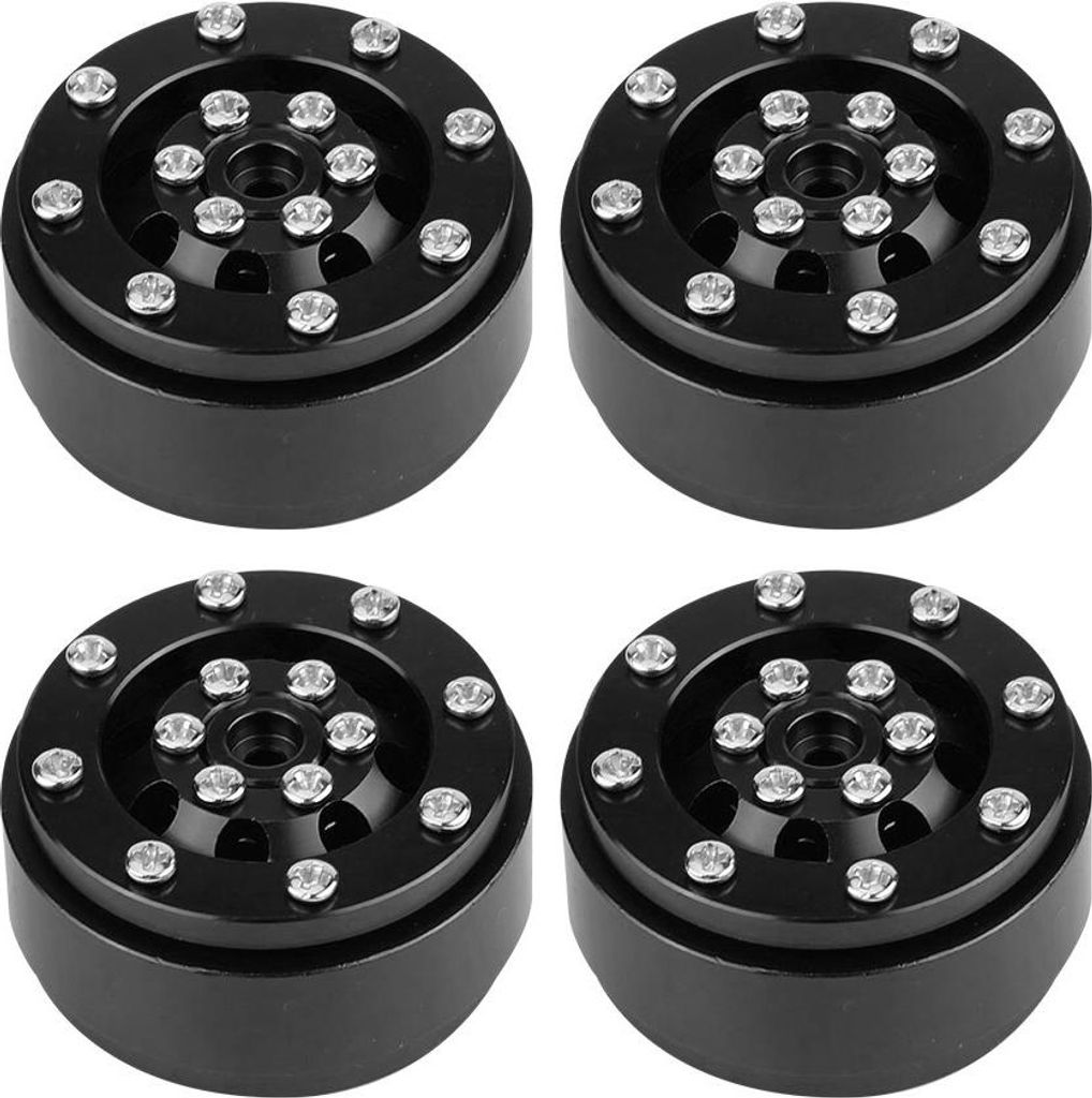 4 Stück RC-Car Aluminiumlegierung Beadlock-Felgennaben für WPL 1/16 RC Militär-LKW (Schwarz+Schwarz)