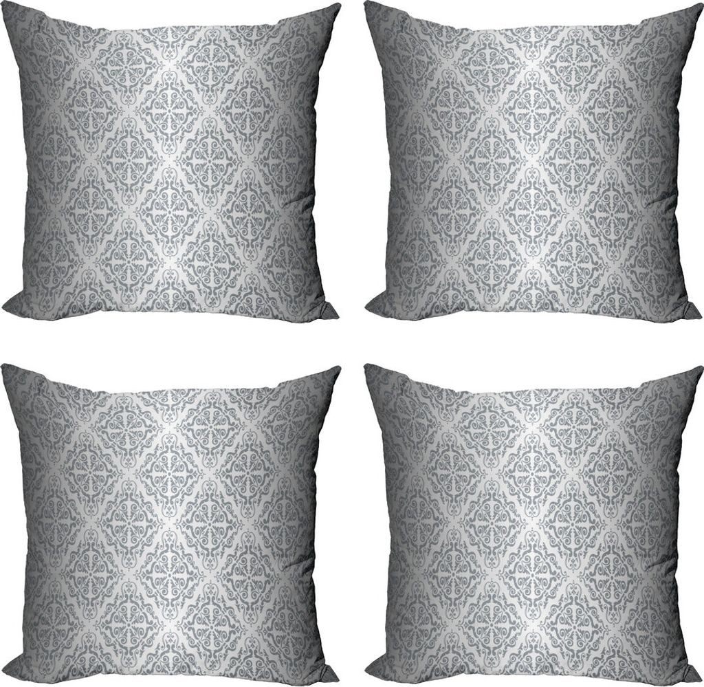 ABAKUHAUS Grau Kissenbezug Set (4 Stück), monochrome Victorian, Moderner Doppelseitiger Digitaldruck, 50 cm x 50 cm, Grau Hellgrau