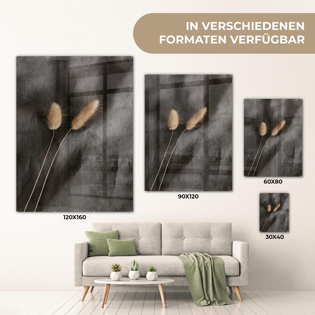 MuchoWow Glasbilder - Bilder auf Wandbild - Foto auf Glas Pampasgras - Flieder - Schwarz - Beige 60x80 cm Wanddekoration aus Glas - Acrylglasbild -...